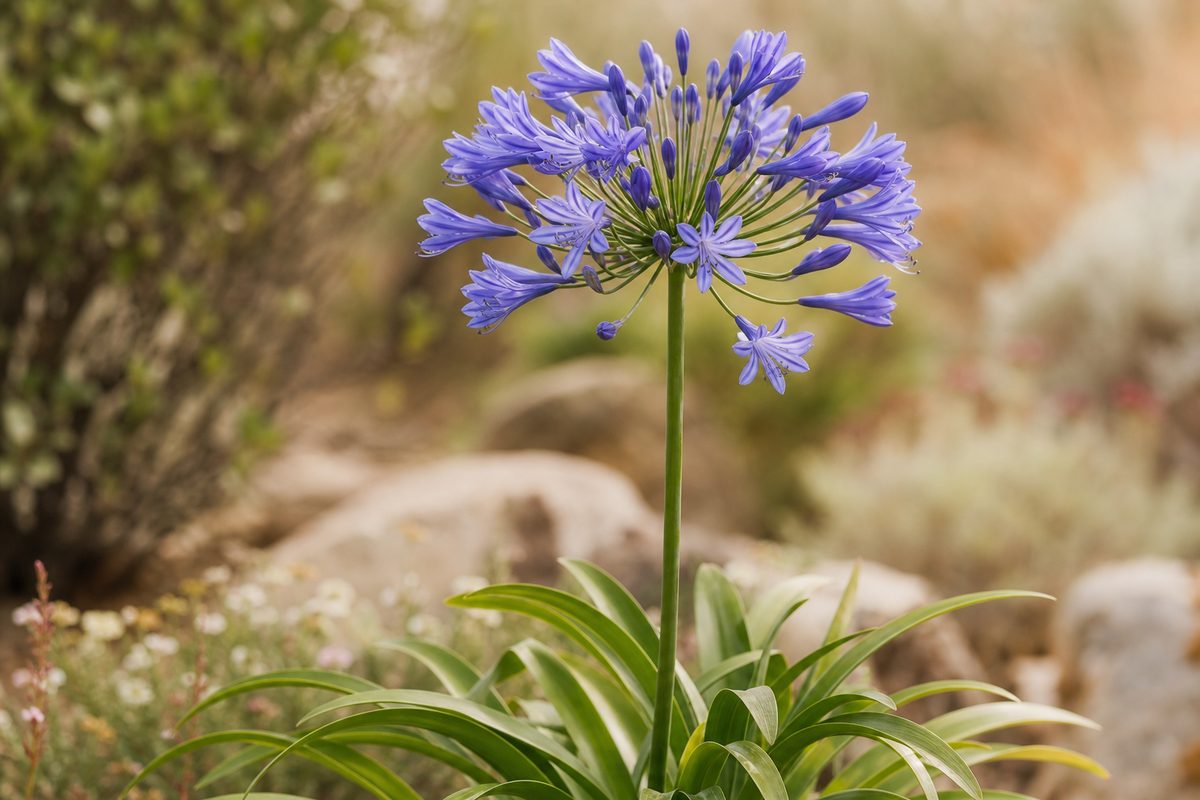 Agapanthus africanus — Ombelle bleue dressée de l'agapanthe.
